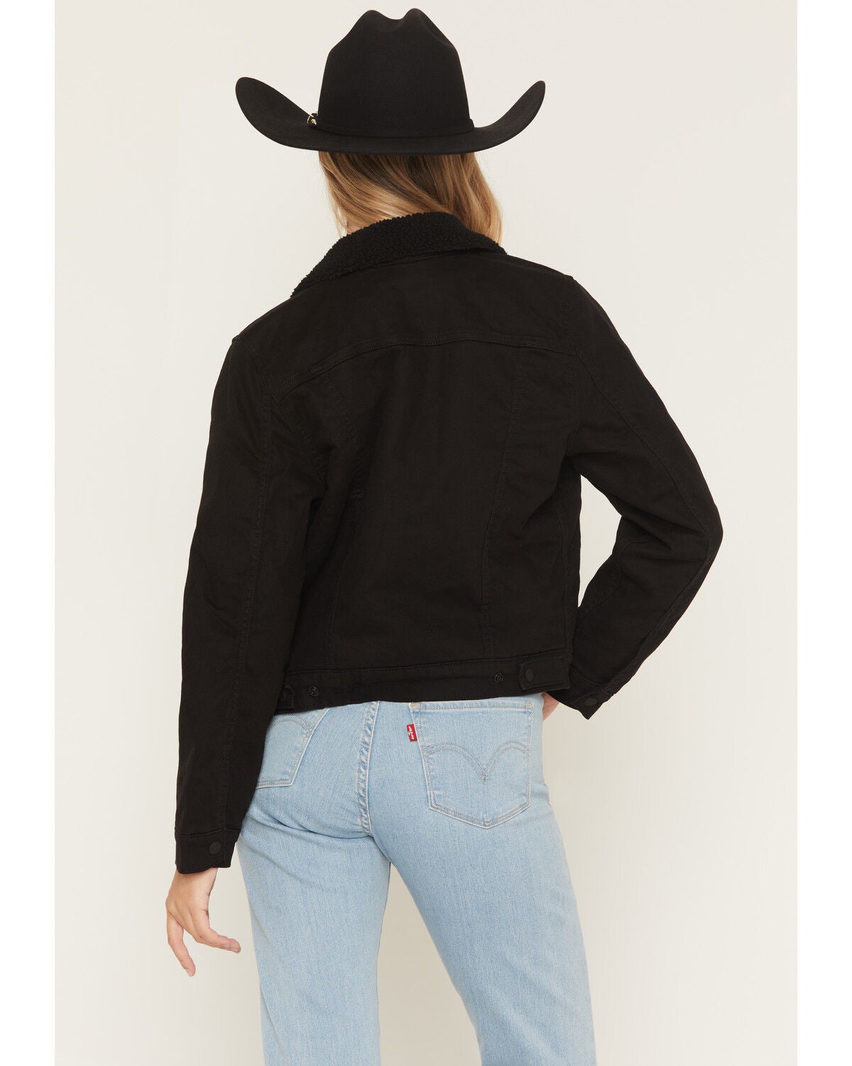 Image #4 - Levi's Women's Original Sherpa Lined Snap Trucker Denim Jacket, Black, hi-res