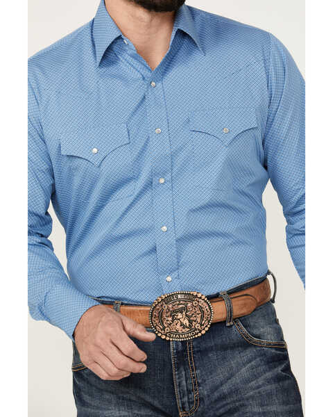 Image #3 - Ely Walker Men's Geo Print Long Sleeve Pearl Snap Western Shirt, Blue, hi-res