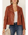 Mauritius Women's Star Leather Jacket , Orange, hi-res