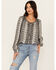 Image #1 - Wild Moss Women's Lurex Striped Long Sleeve Peasant Top, Black, hi-res