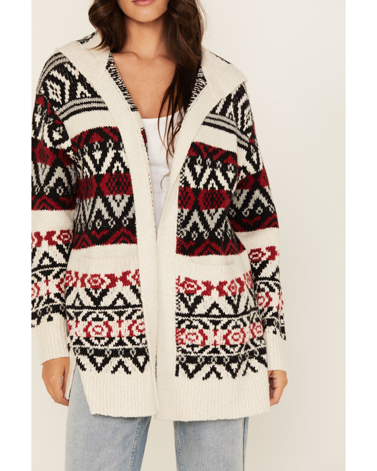 Image #3 - Cleo + Wolf Women's Carmen Southwestern Print Hooded Cardigan, Oatmeal, hi-res