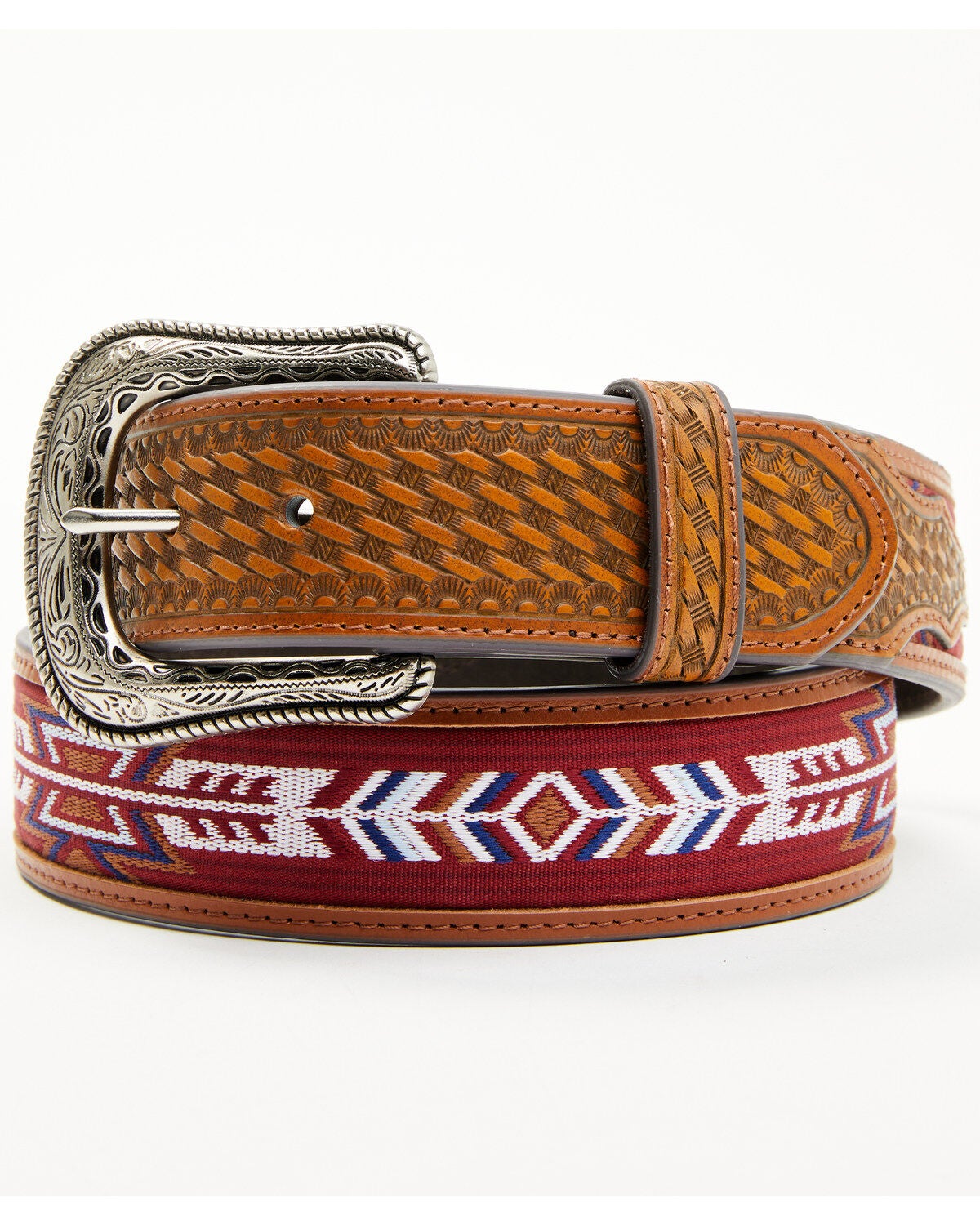 Cody James Men's Brantley Southwestern Woven Inlay Leather Belt - Big, Brown, hi-res