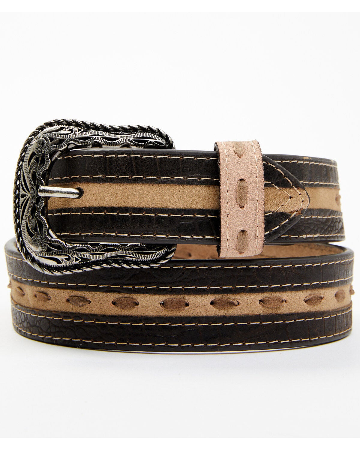 G-Bar-D Men's Overlay Roughout Striped Belt, Brown, hi-res
