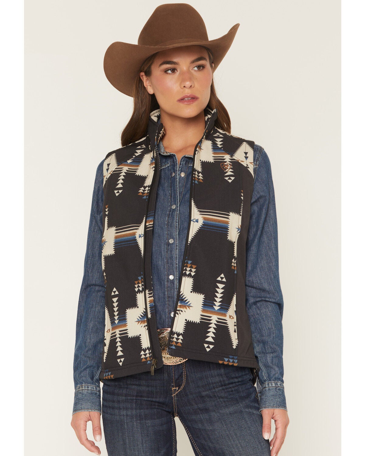 Ariat Women's Logo Softshell Print Vest, Grey, hi-res