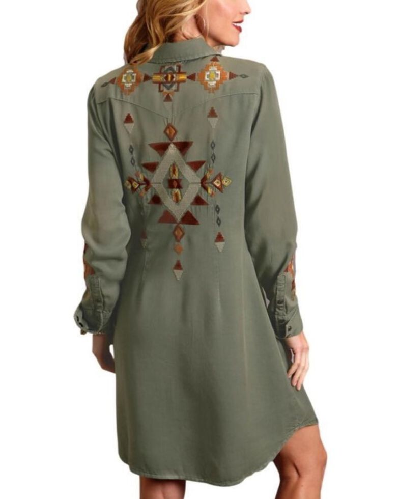 Stetson Women's Olive Southwestern Embroidered Shirt Dress Boot Barn