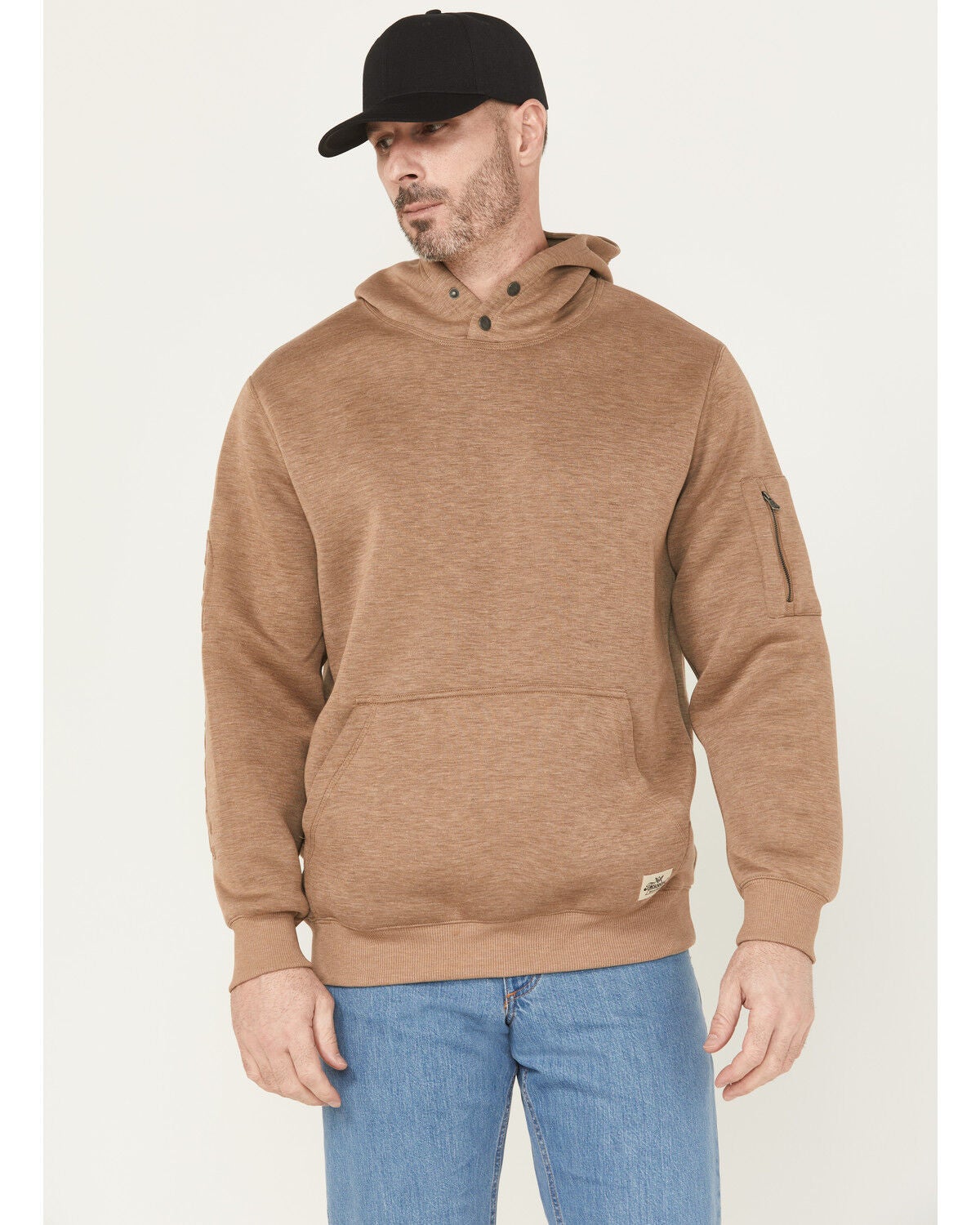 Thorogood Men's Snap Neck Hooded Sweatshirt, Lt Brown, hi-res