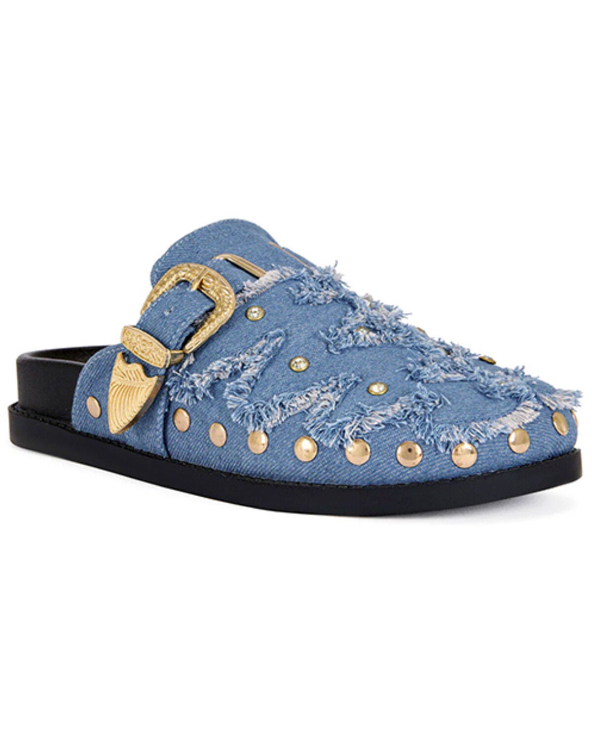 Azalea Wang Women's Zale Studded Denim Mules, Blue, hi-res
