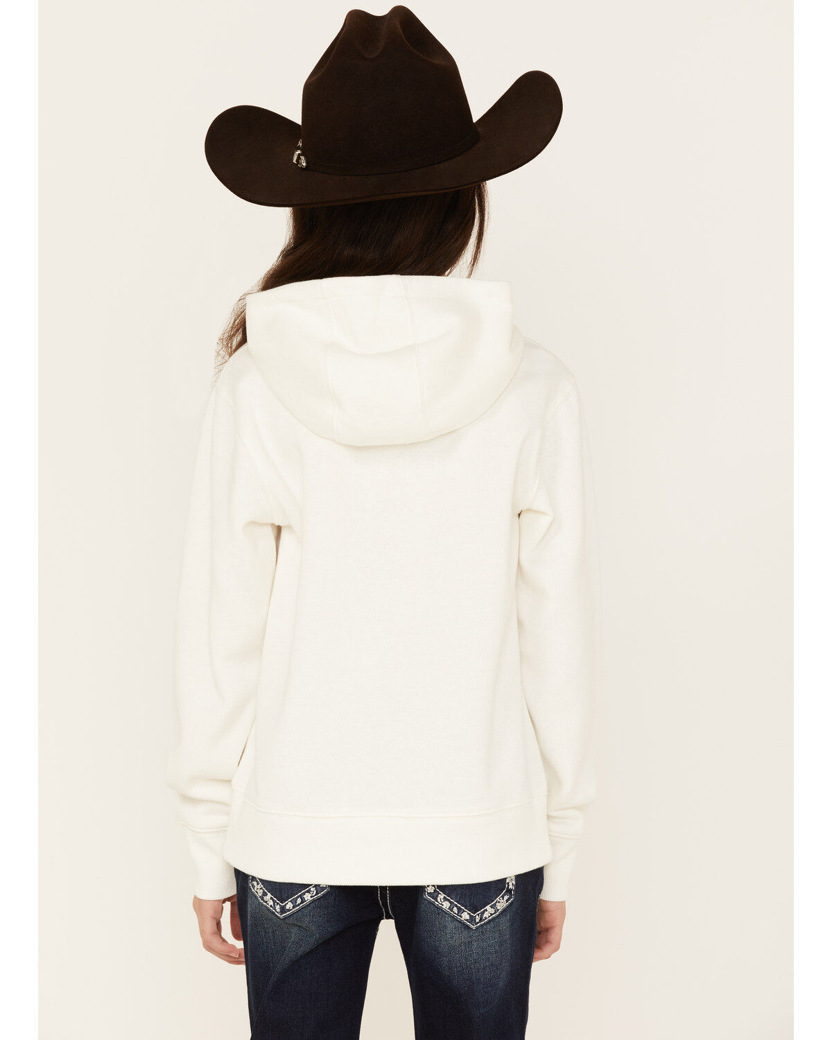 Image #4 - Ariat Girls' Boot Barn Exclusive Metallic Embroidered Logo Hoodie, Ivory, hi-res