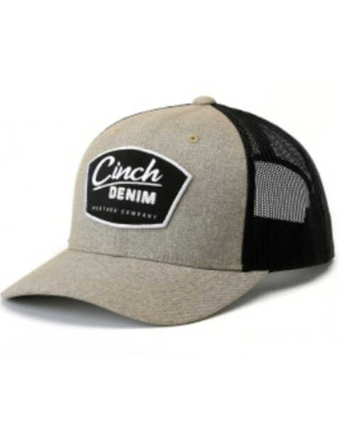 Cinch Men's Beige & Black Logo Patch Trucker Cap, Beige/khaki, hi-res