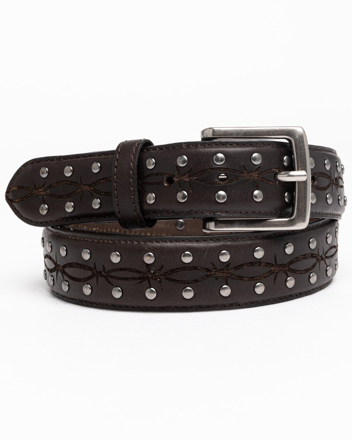 Image #1 - Moonshine Spirit Dark Brown Embroidered Barbed Wire Western Belt , , hi-res