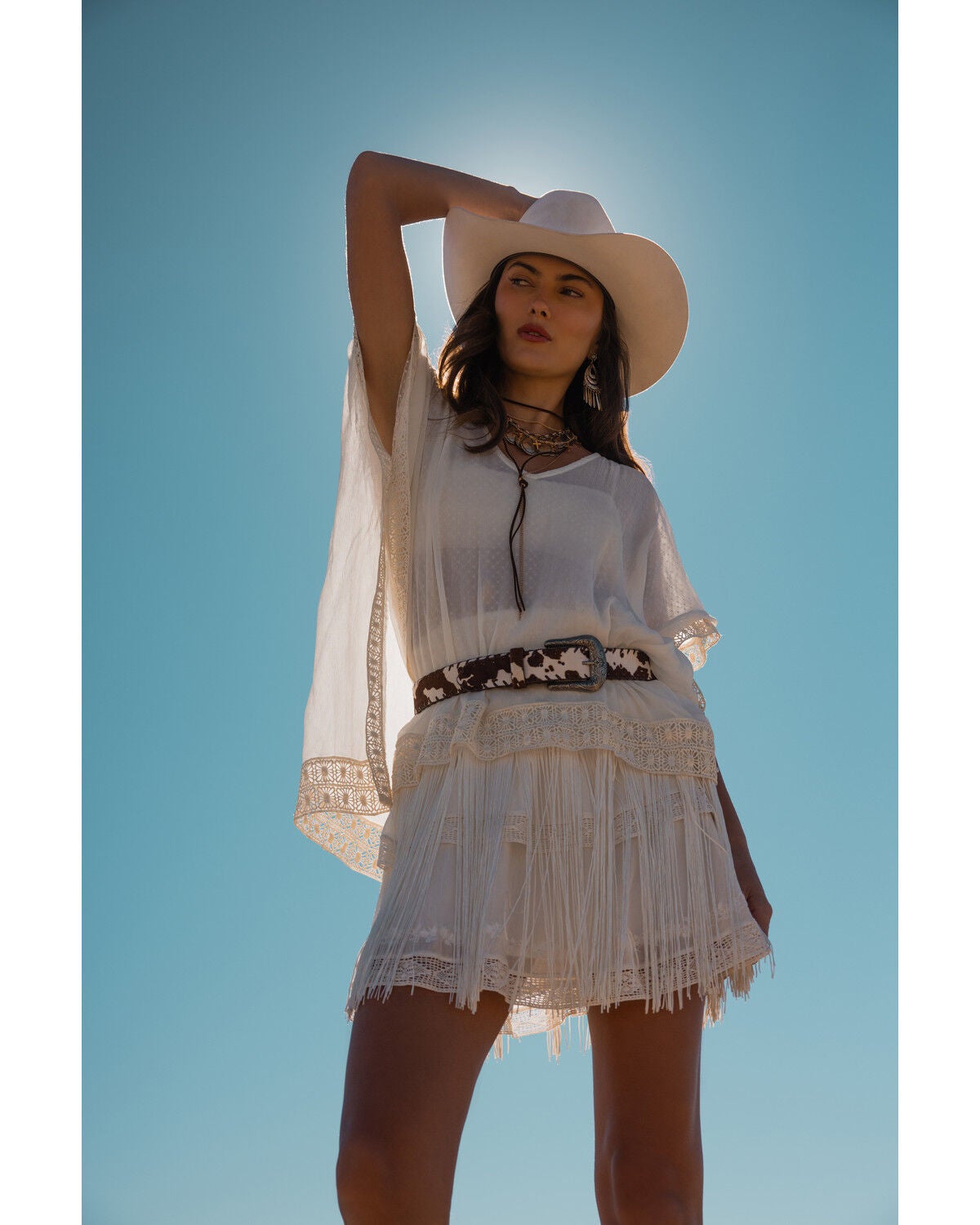 Shyanne Women's Fringe Lace Pullover Kimono, Ivory, hi-res