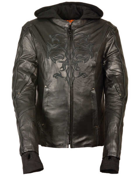 Image #1 - Milwaukee Leather Women's 3/4 Leather Jacket With Reflective Tribal Detail - 4X, Black, hi-res