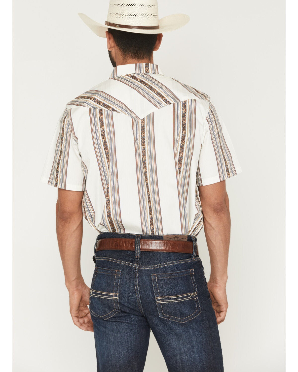 Image #4 - Cody James Men's Atticus Stripe Print Short Sleeve Snap Western Shirt, White, hi-res