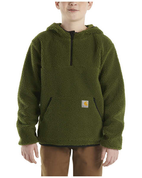 Carhartt Toddler Boys' Half Zip Long Sleeve Fleece Hooded Pullover , Green, hi-res