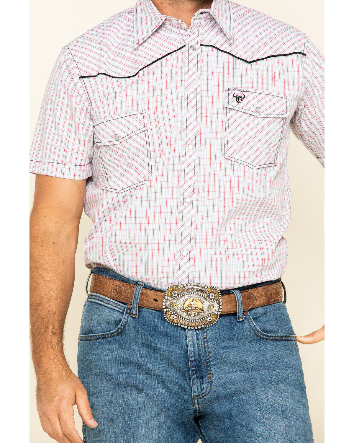 Image #4 - Cowboy Hardware Men's White Rake Plaid Short Sleeve Western Shirt, , hi-res