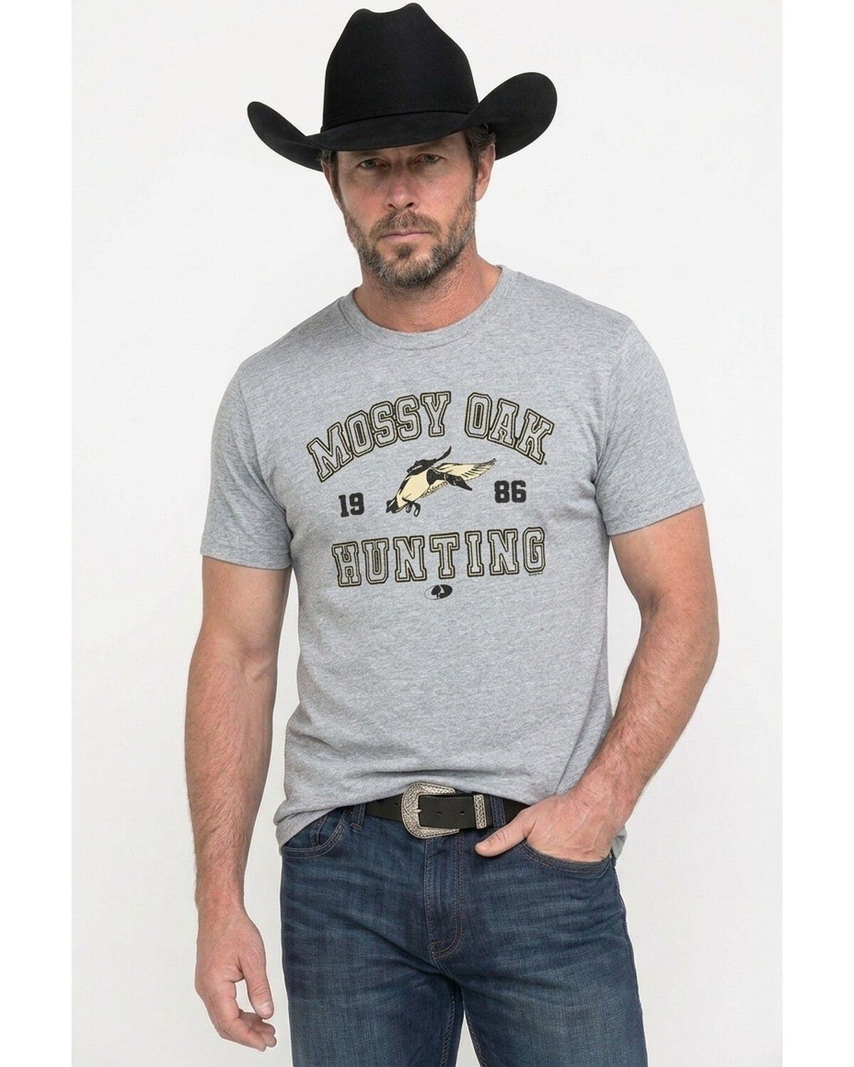 Mossy Oak Men's 1986 Hunting Logo Short Sleeve Graphic T-Shirt, Charcoal, hi-res