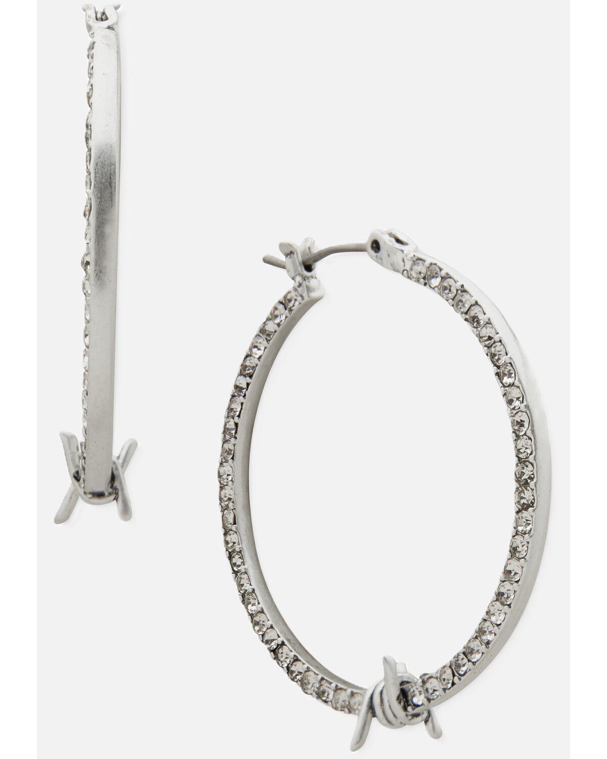 Lainey Wilson Women's Barbed Wire Embellished Hoop Earrings, Silver, hi-res