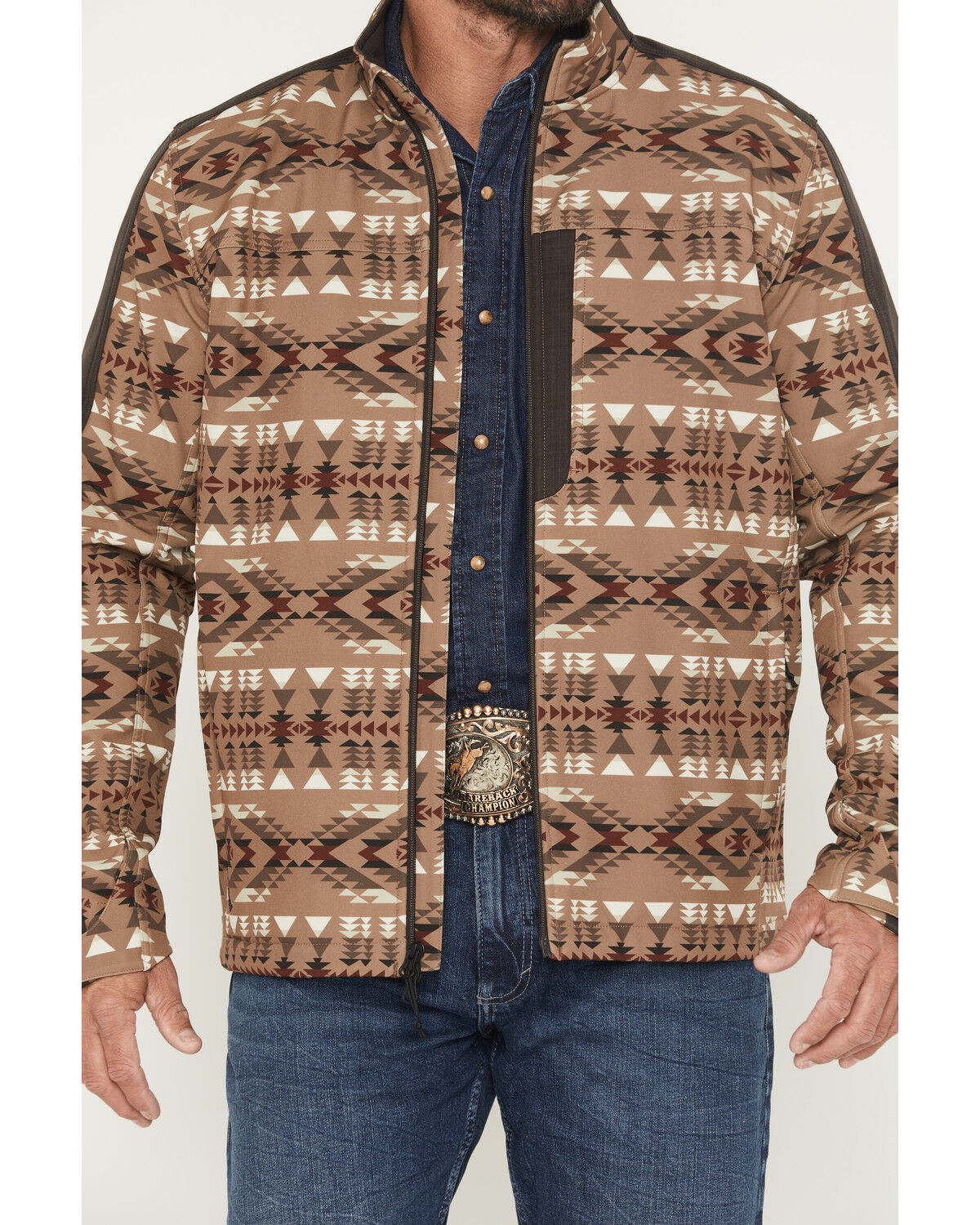Image #3 - Cody James Men's Calhoun Southwestern Print Textured Softshell Jacket, Brown, hi-res