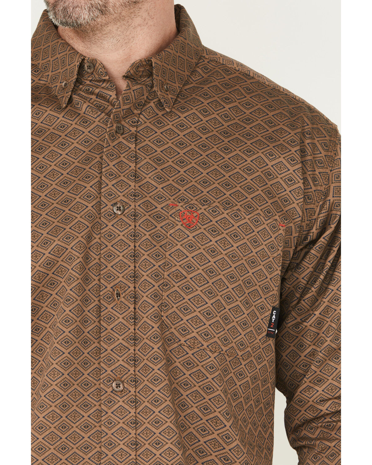 Image #3 - Ariat Men's FR Deniro Printed Long Sleeve Button-Down Work Shirt, Khaki, hi-res