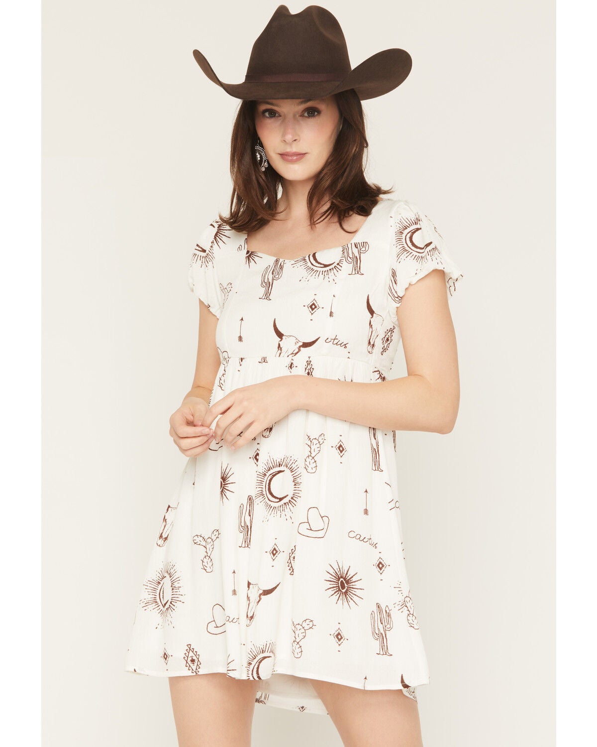 Wild Moss Women's Western Print Mini Dress, Ivory, hi-res