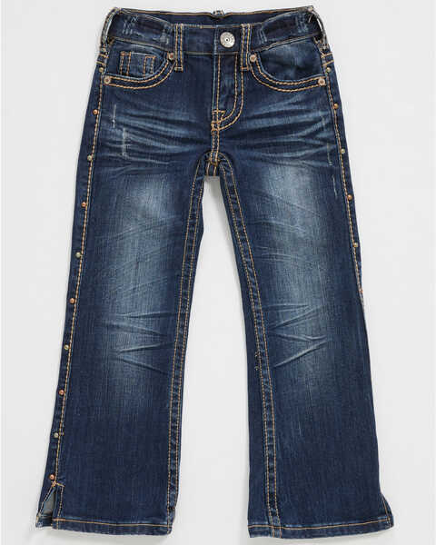 Cowgirl Tuff Girls' Medium Wash Studded Up Stretch Bootcut Jeans , Blue, hi-res