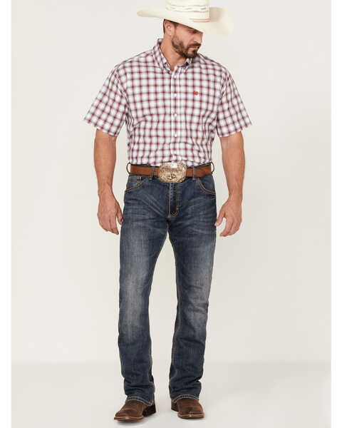 Image #2 - Cinch Men's Plaid Print Short Sleeve Button Down Western Shirt , White, hi-res