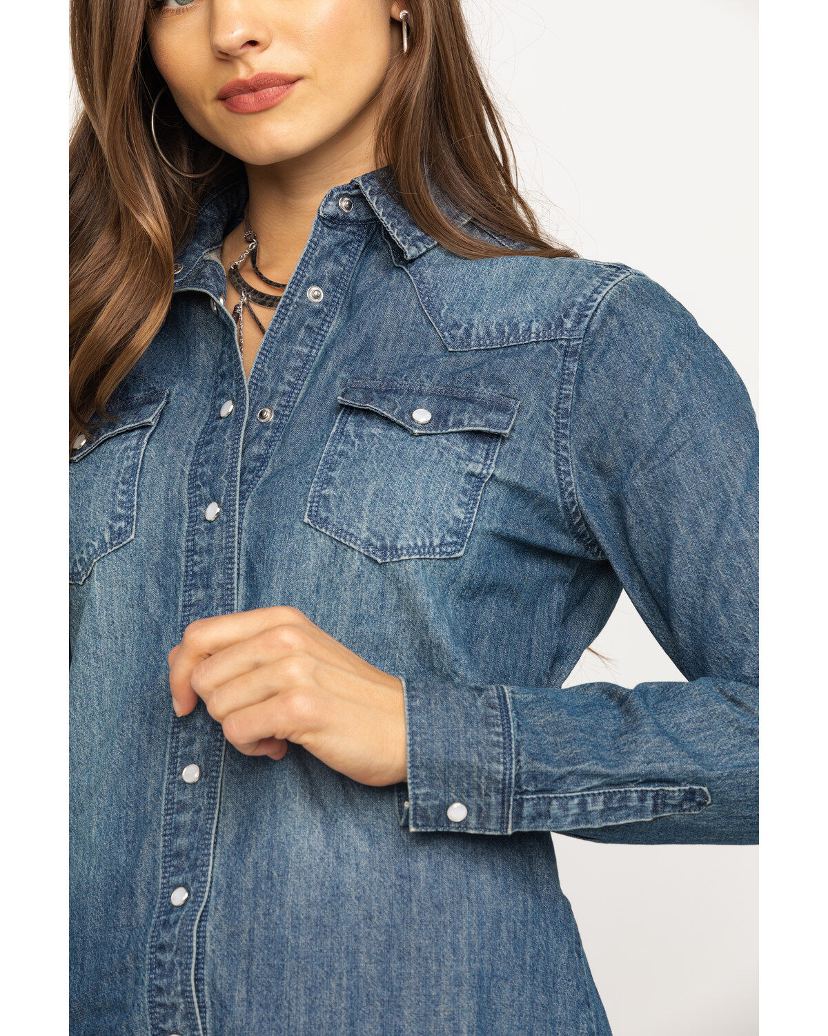 Image #5 - Stetson Women's Floral Embroidered Denim Long Sleeve Pearl Snap Western Shirt, , hi-res