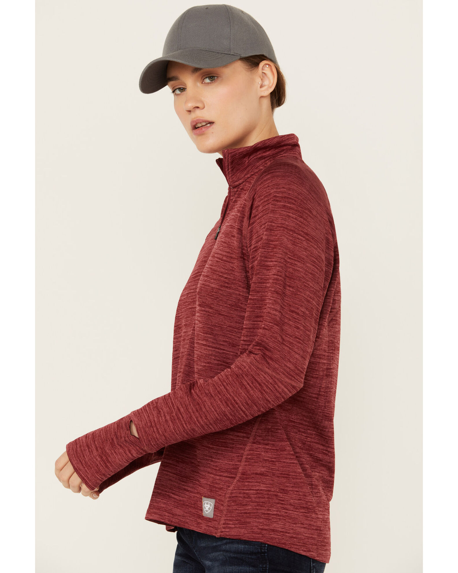 Image #3 - Ariat Women's Rebar Gridwork Baselayer 1/4 Zip T-Shirt, Red, hi-res