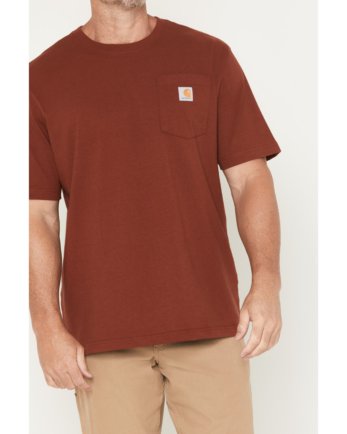 Image #3 - Carhartt Men's Loose Fit Heavyweight Logo Pocket Work T-Shirt, Red, hi-res
