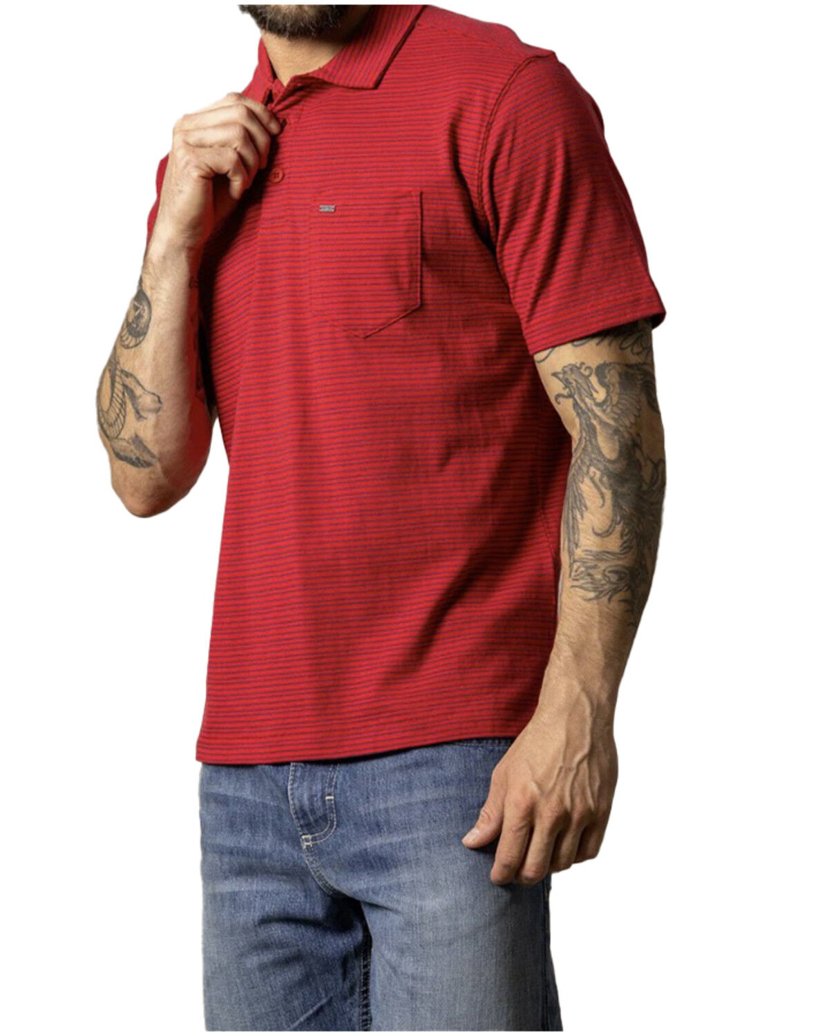 Image #2 - Kimes Ranch Men's Harlan Striped Short Sleeve Button-Down Polo Shirt, Red, hi-res