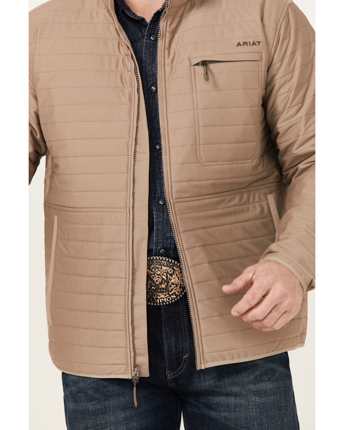 Image #3 - Ariat Men's Wylie Lightweight Zip-Up Puffer Jacket - Tall, Khaki, hi-res