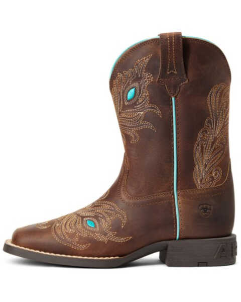 Ariat Girls' Bright Eyes II Hat Box Brown Full-Grain Leather Boot - Wide Square Toe, Brown, hi-res