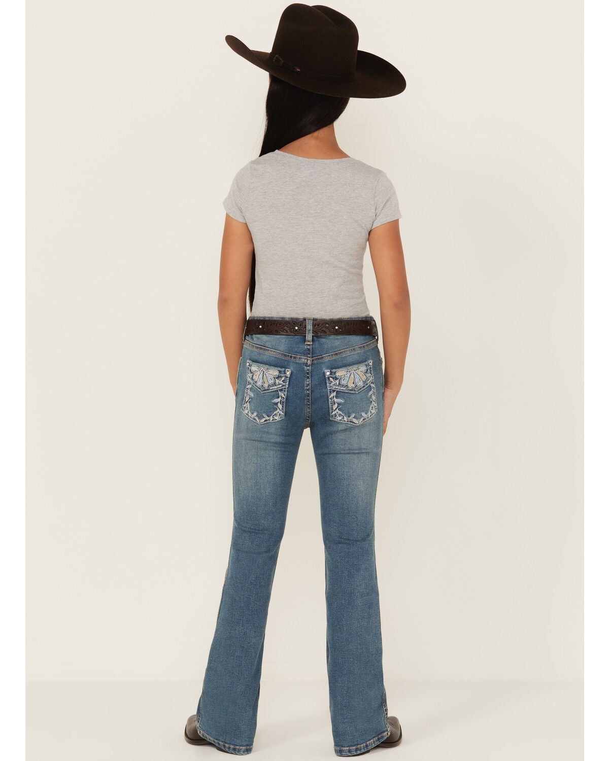 Shyanne Girls' Shayla Bootcut Embroidery Stretch Denim Jeans, Medium Wash, hi-res