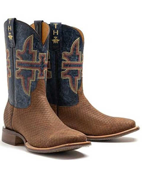 Tin Haul Men's Faux Viper Print Western Boots - Wide Square Toe, Brown, hi-res