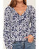 Image #3 - Wild Moss Women's Floral Print Ruffle Long Sleeve Top, Navy, hi-res