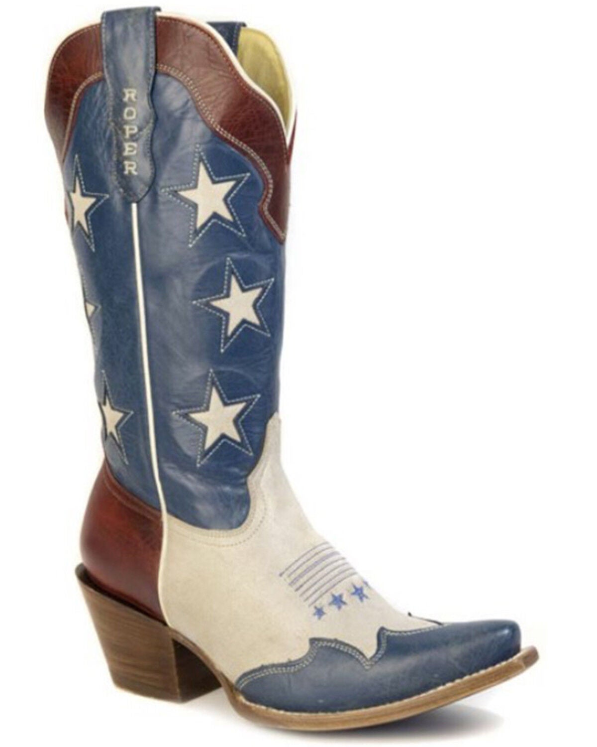 Roper Women's 250 USA Western Boots - Snip Toe, White, hi-res