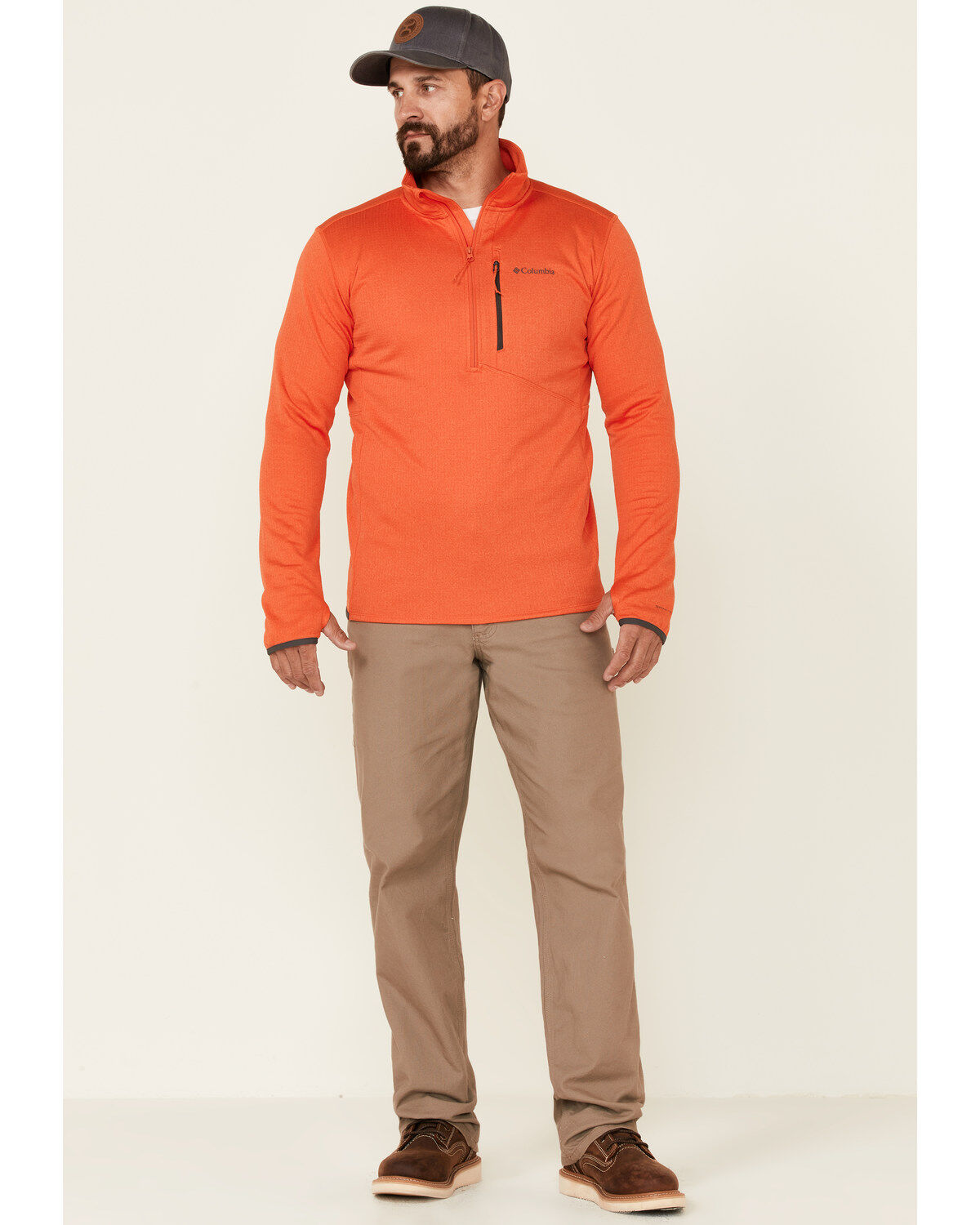 Image #2 - Columbia Men's Heather Quartz Red Park View 1/2 Zip Fleece Pullover, Orange, hi-res