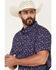 Image #2 - Ariat Men's Berne Americana Print Short Sleeve Button-Down Shirt, Blue, hi-res