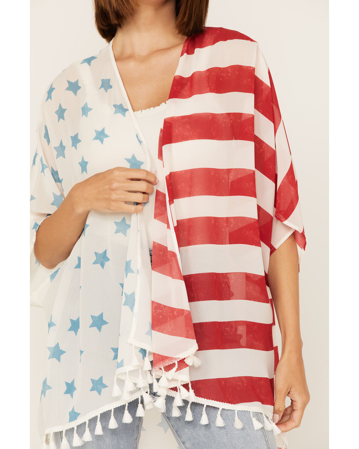 Image #3 - Cruel Girl Women's American Flag Tassel Kimono, , hi-res