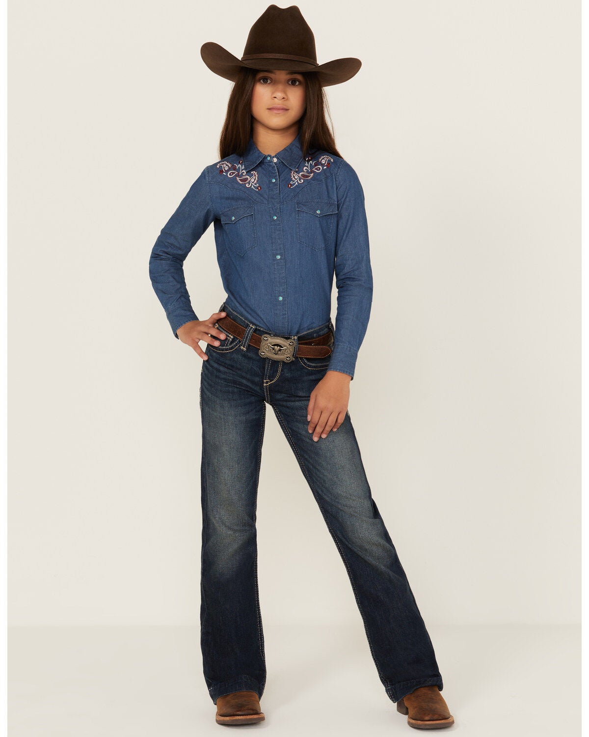 Ariat Girls' Olivia Trouser Stretch Denim Jeans, Blue, hi-res