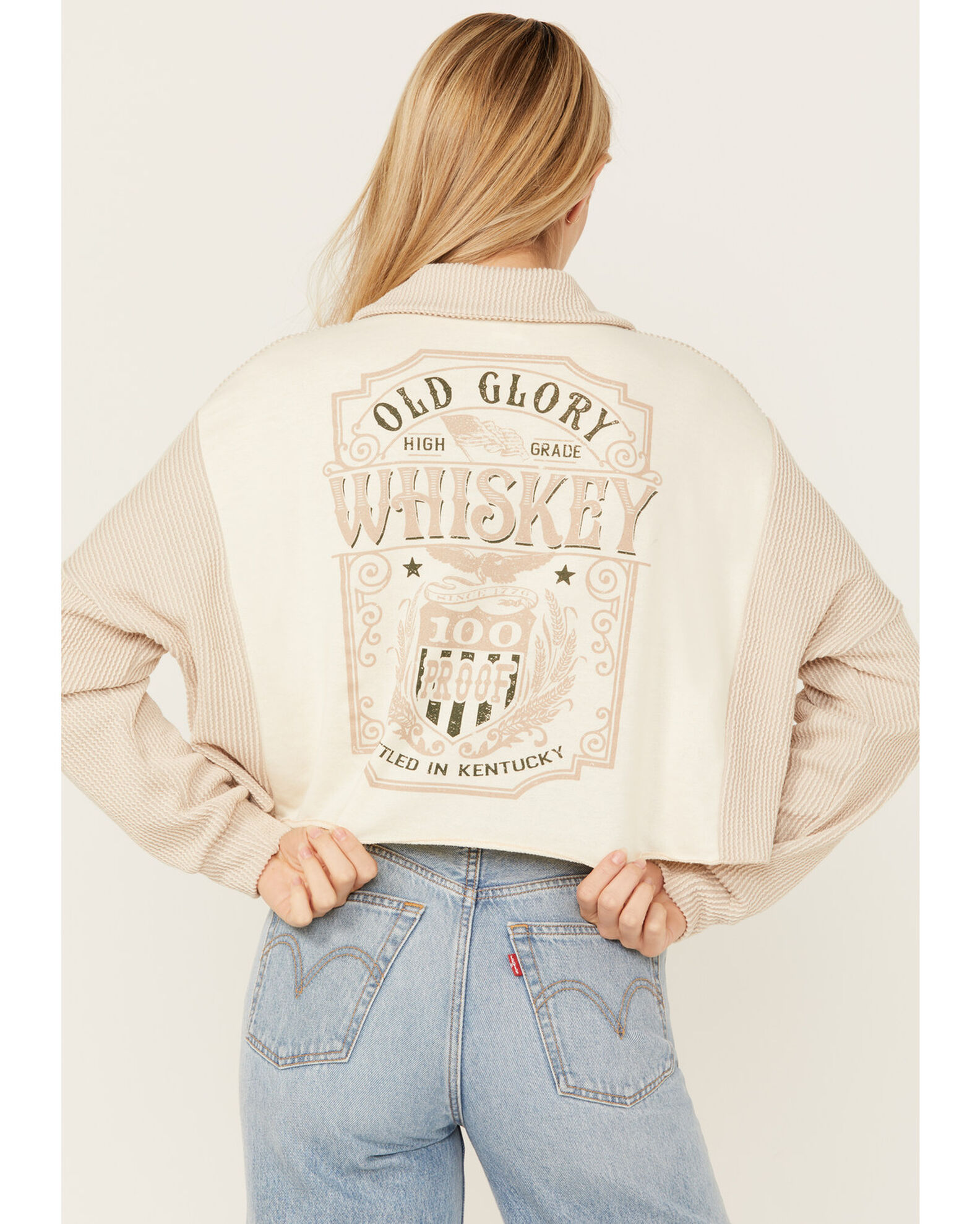 Wild Moss Women's Back Graphic Cropped Knit Shacket
