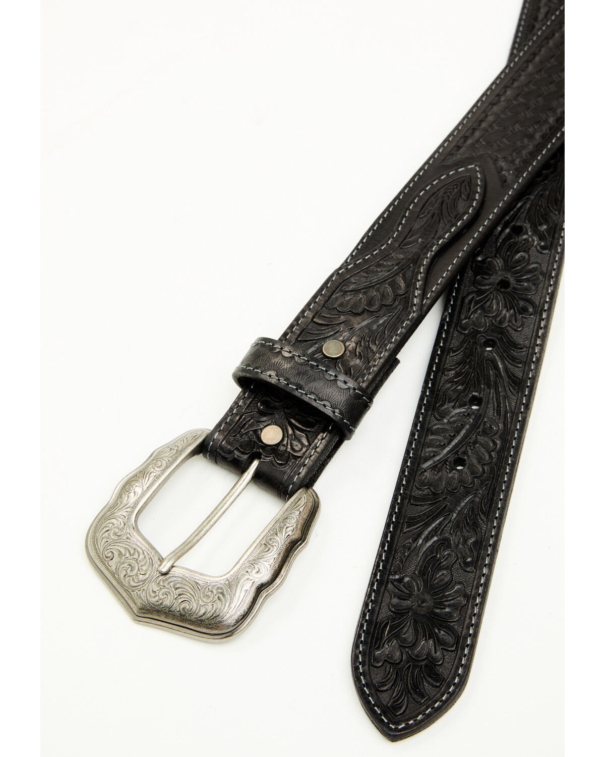 Image #2 - Cody James Men's Concho Tooled Western Belt, Black, hi-res