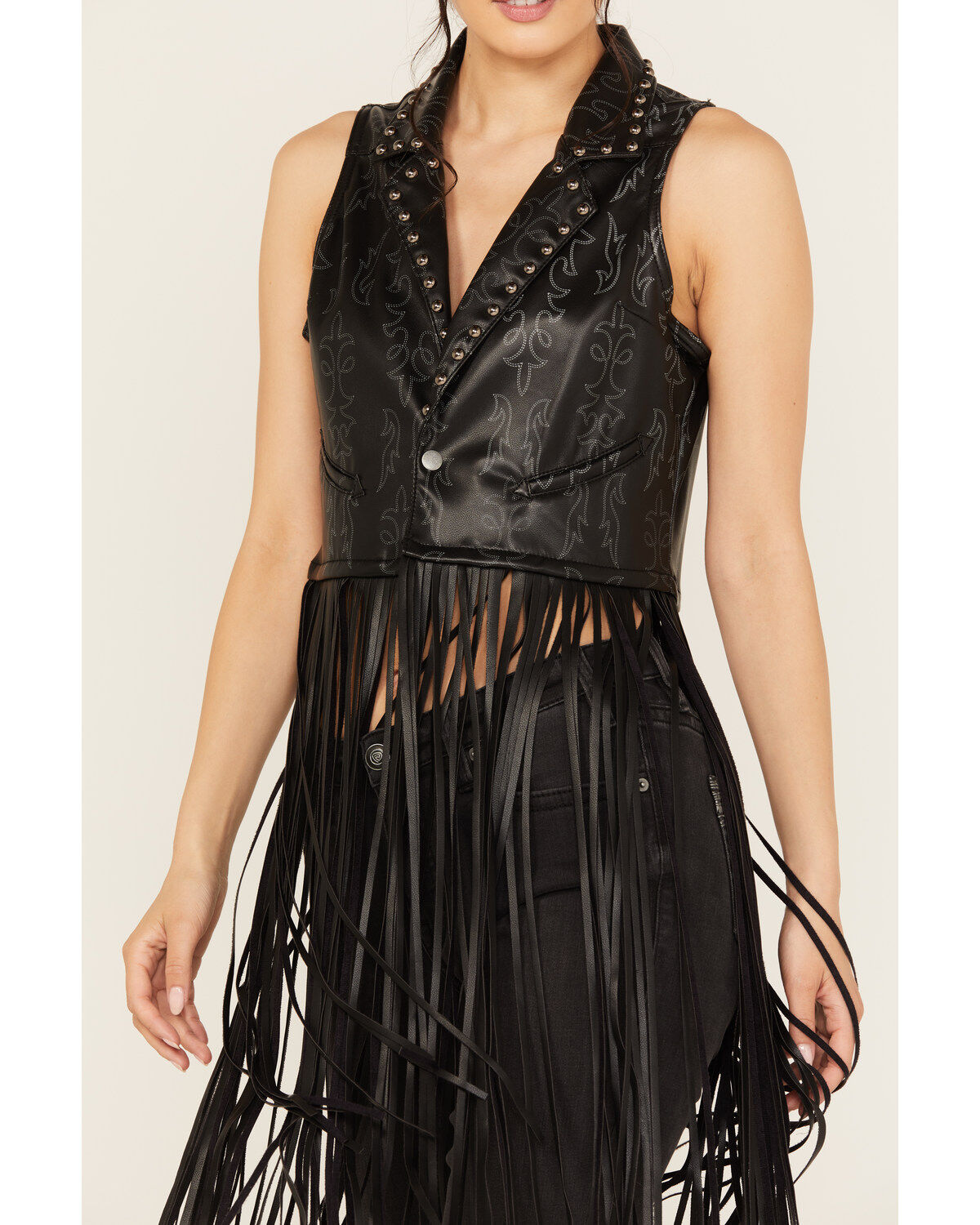 Image #3 - Rock & Roll Denim Women's Embellished Long Fringe Vest, , hi-res