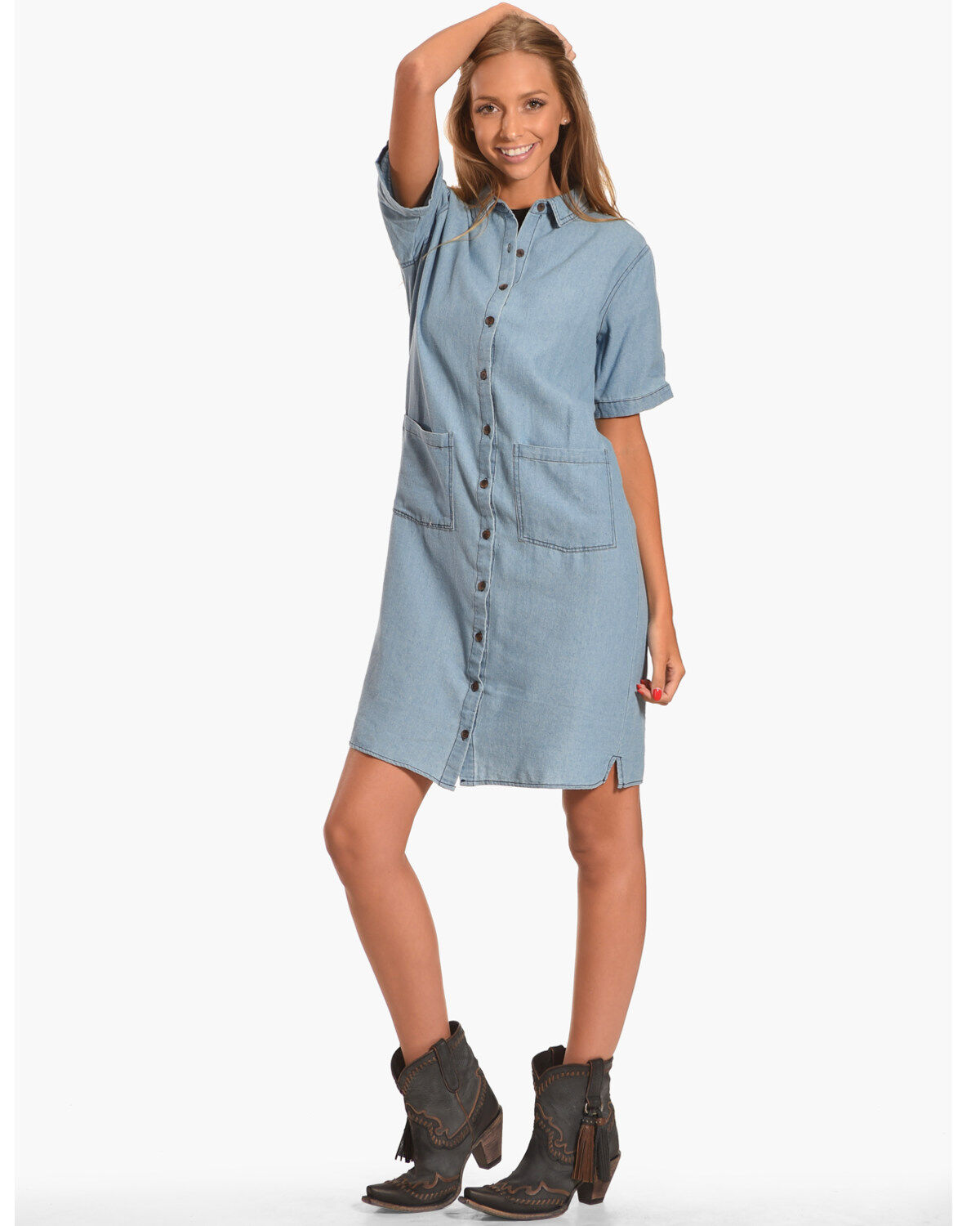 women's short sleeve denim dress
