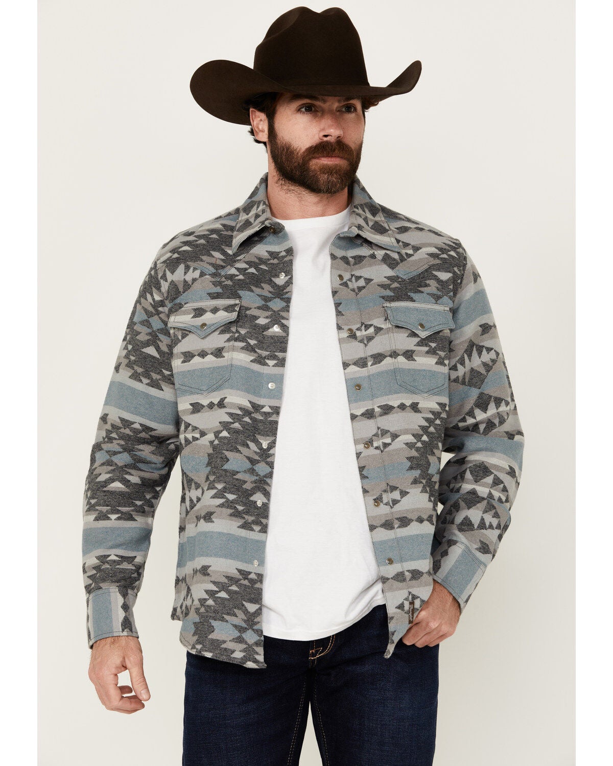 Wrangler Retro Men's Southwestern Print Shirt Jacket, Blue, hi-res