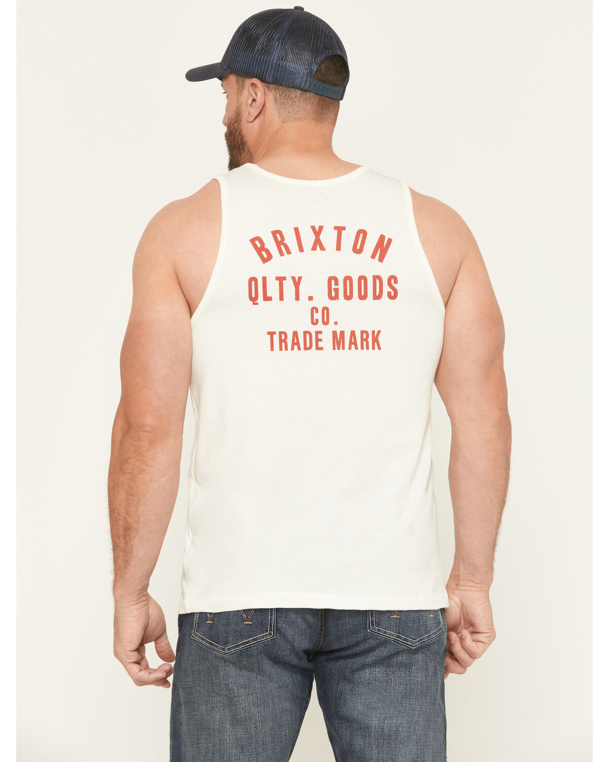 Image #1 - Brixton Men's Woodburn Logo Tank, Off White, hi-res