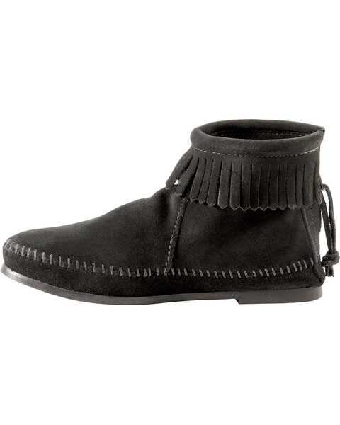 Women's Minnetonka Suede Back Zipper Moccasin Boots, Black