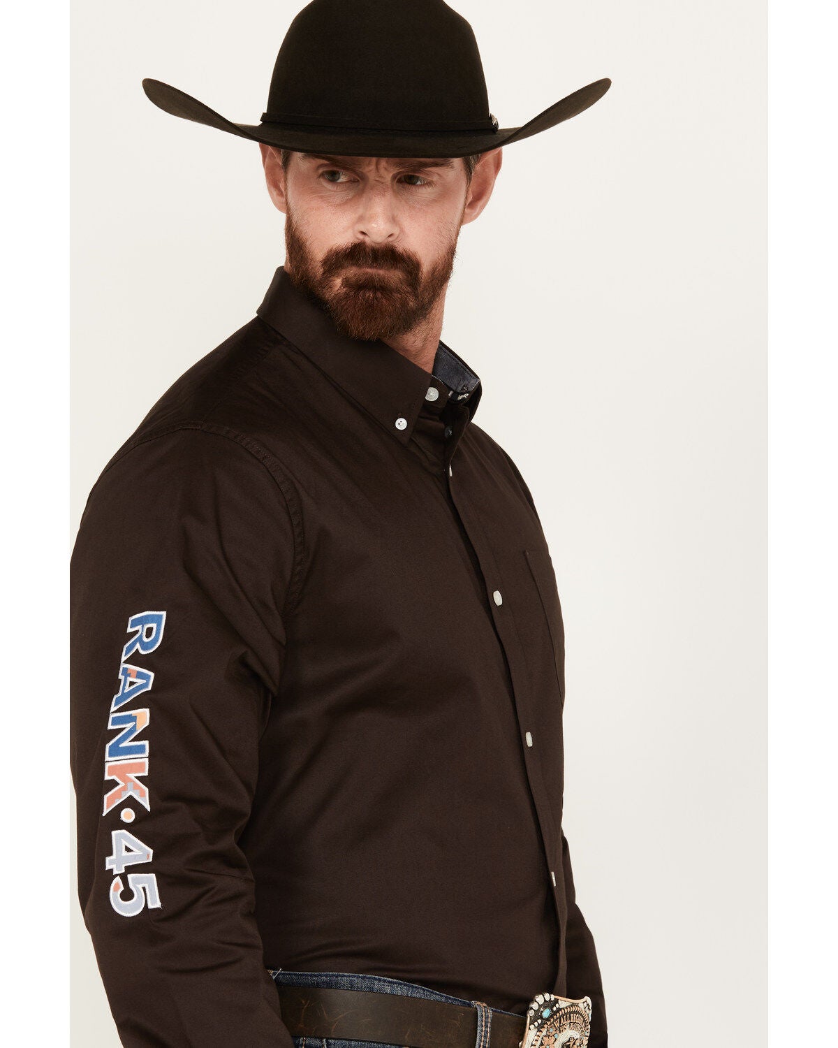 Image #2 - Rank 45&reg; Men's Solid Basic Twill Logo Long Sleeve Button-Down Western Shirt, , hi-res
