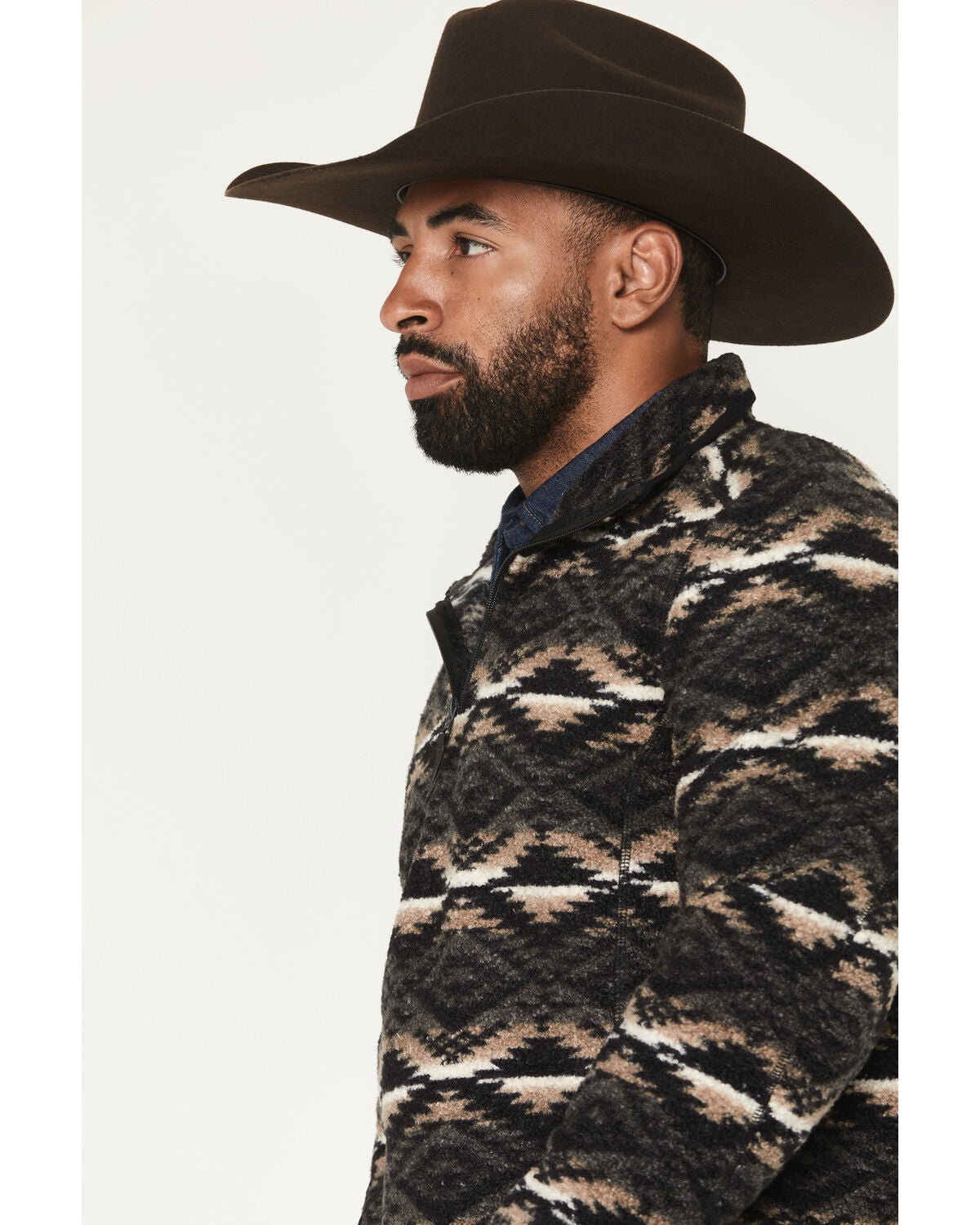 【90s~PETER HAHN】ピーター・ハーン ニットポロ　アイボリー M Rock & Roll Denim Men's Southwestern Berber Quarter Zip Pullover