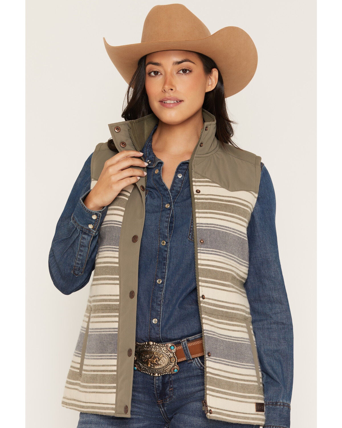 Cinch Women's Quilted Striped Vest, Purple, hi-res